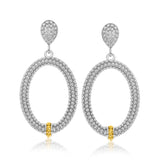 18k Yellow Gold & Sterling Silver Open Oval Motif Popcorn Earrings-rx97298