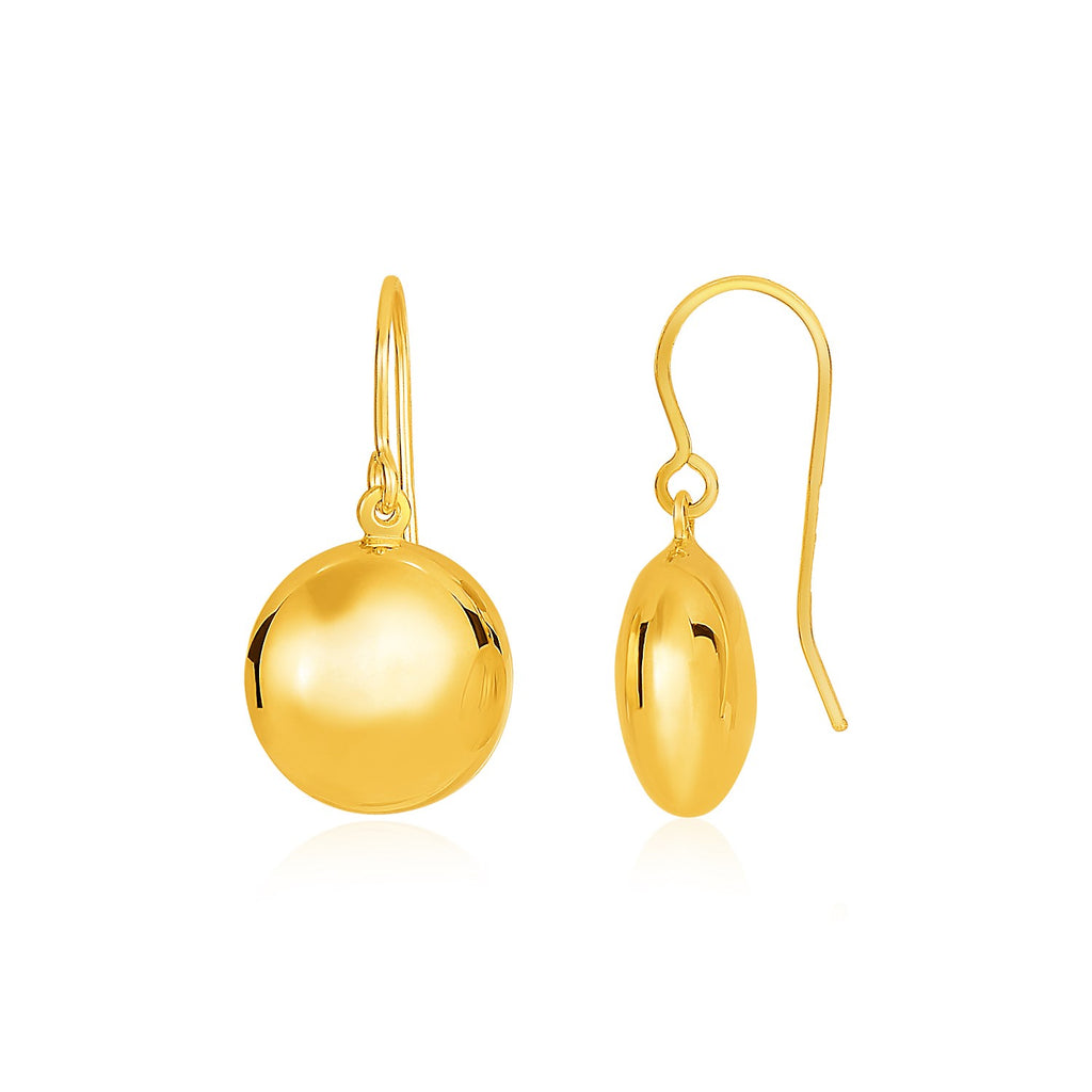 14k Yellow Gold Puffed Circle Shape Drop Earrings-rx39413