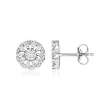 Sterling Silver Polished Halo Set Cubic Zirconia Earrings-rx69382