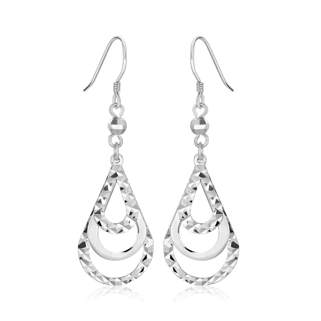 Sterling Silver Textured Graduated Open Teardrop Dangling Style Earrings-rx75665