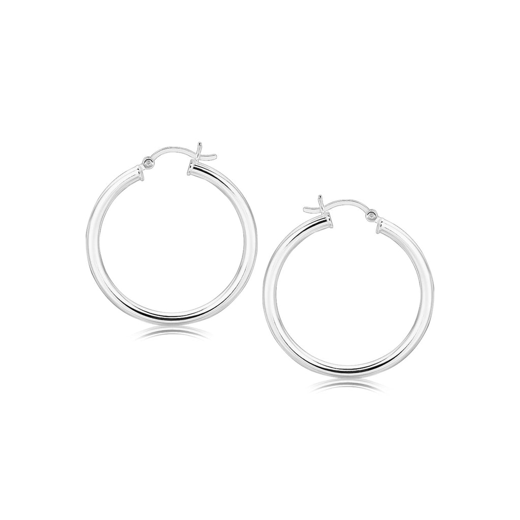 Sterling Silver Hoop Style Earrings with Polished Rhodium Plating (30mm)-rx61896