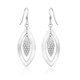 Sterling Silver Dangling Earrings with Dual Open and Textured Marquis Shapes-rx82931