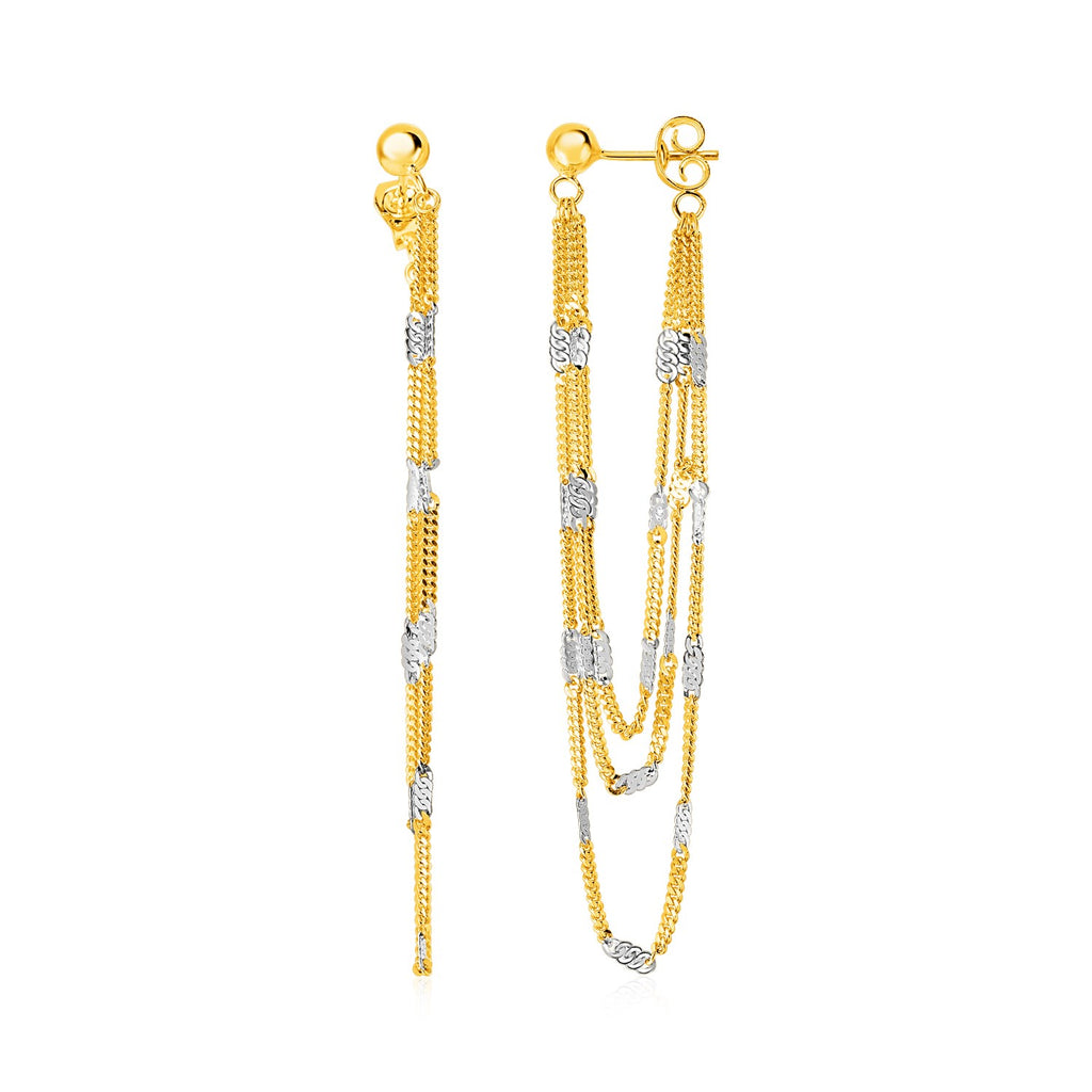 Hanging Chain Earrings with Rectangular Accents in 14k Yellow and White Gold-rx29832