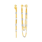 Hanging Chain Earrings with Rectangular Accents in 14k Yellow and White Gold-rx29832