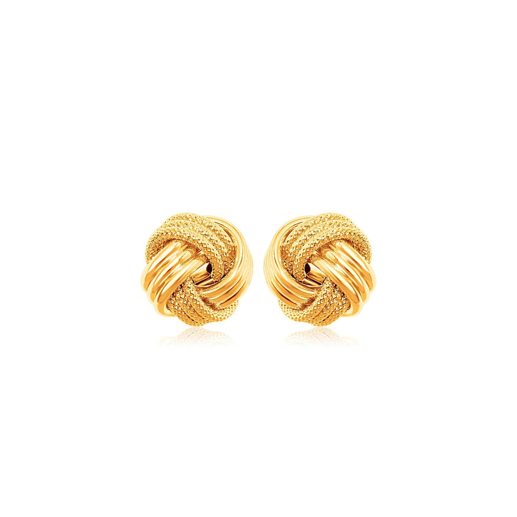 10k Yellow Gold Love Knot with Ridge Texture Earrings-rx50982