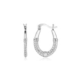 Sterling Silver Oval Hoop Earrings with Rope Texture-rx55970