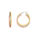 14k Tri Color Gold Three Part Round Hoop Earrings-rx69650