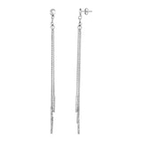 Long Chain Tassel and Textured Bar Drop Earrings in Sterling Silver-rx2495