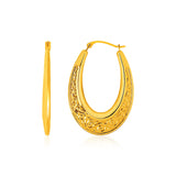 14k Yellow Gold Graduated Oval Hoop Earrings with Swirl Design-rx38695