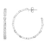 Sterling Silver Hoop Earrings with Round and Marquise Cubic Zirconias-rx66070