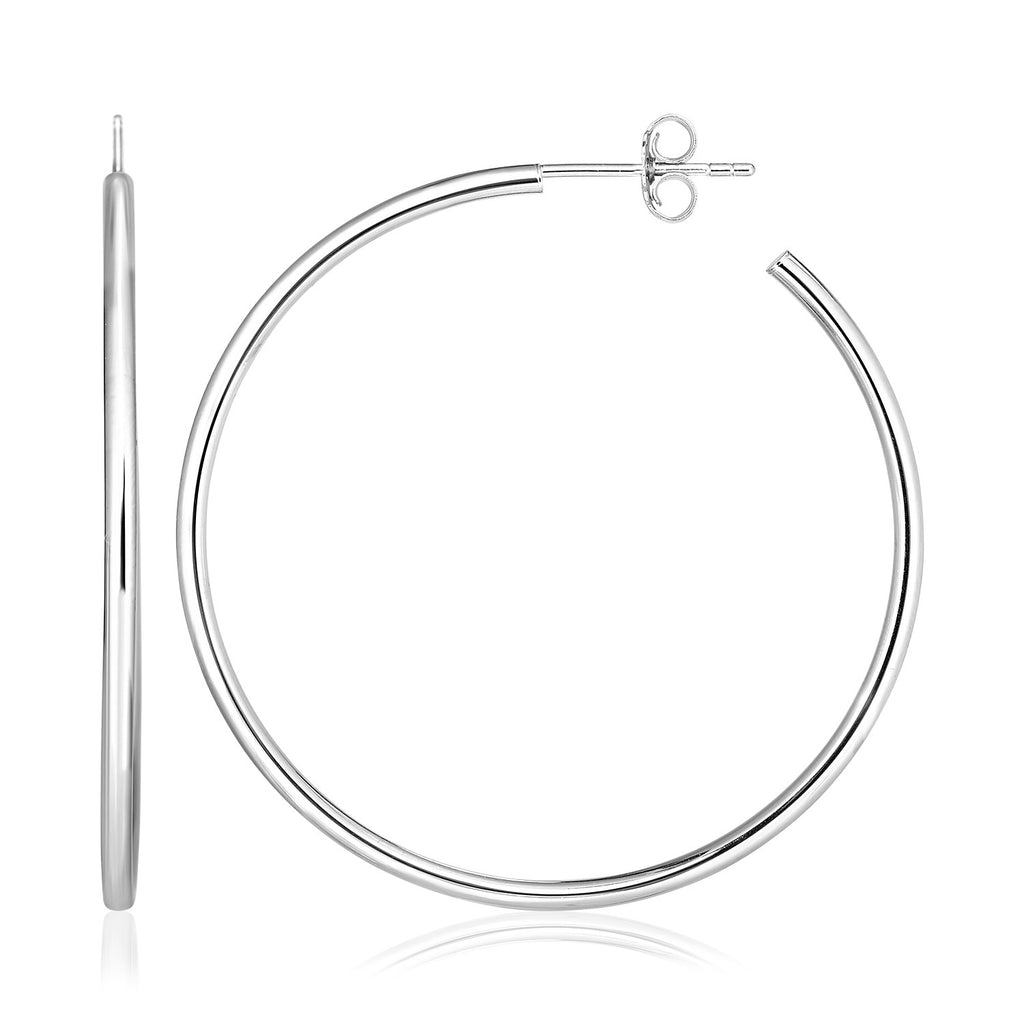 Sterling Silver Rounded Polished Hoop Earrings-rx68624