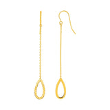 Textured Pear Shaped Long Drop Earrings in 14k Yellow Gold-rx4166