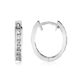 Sterling Silver Oval Hoop Earrings with Cubic Zirconias-rx10998