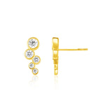 14k Yellow Gold Climber Post Earrings with Circles and Cubic Zirconias-rx52837
