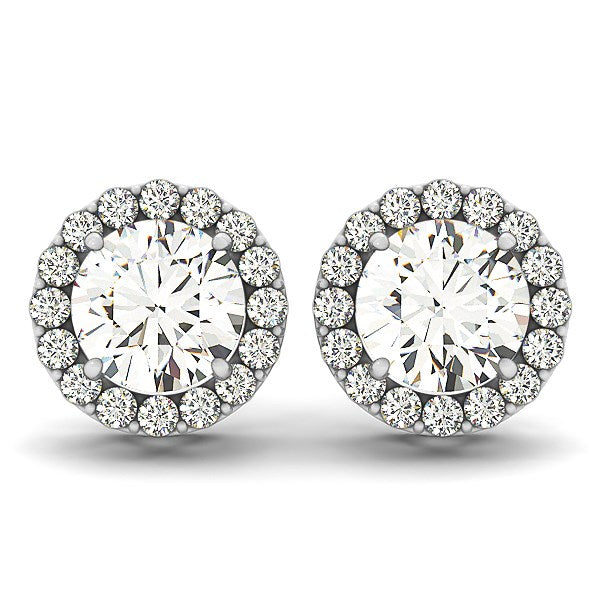 14k White Gold Four Prong Round Halo Diamond Earrings (1 1/6 cttw)-rx60084