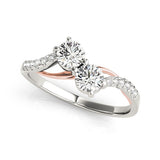 Two Stone Diamond Ring with Curved Band in 14k White And Rose Gold (5/8 cttw)-rxd54673y28bt