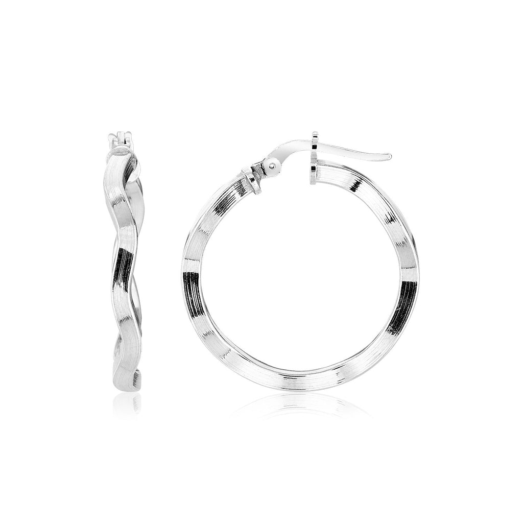 Sterling Silver Round Polished Wavy Profile Hoop Earrings-rx78874