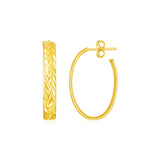 14k Yellow Gold Textured Oval Hoop Earrings-rx97436