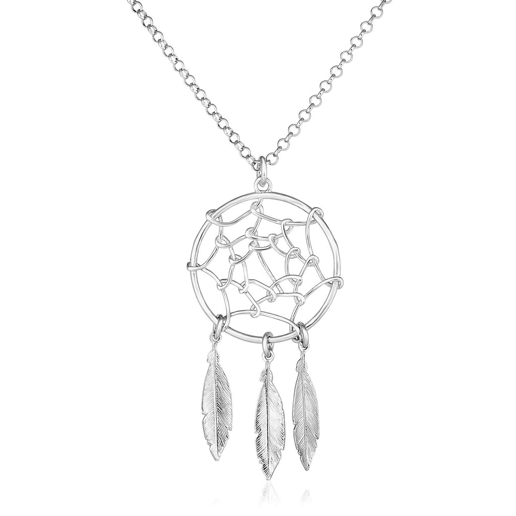Sterling Silver 17 inch Necklace with Dream Catcher Pendant-rx32493-17