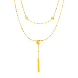14k Yellow Gold Two Strand Necklace with Polished Circles and Bar Drop-rx70267-17