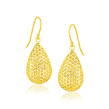 14k Yellow Gold Honeycomb Texture Large Teardrop Drop Earrings-rx60684