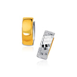 14k Two-Tone Gold Polished and Textured Hoop Style Earrings-rx89397