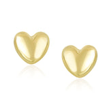 14k Yellow Gold Puffed Heart Shape Shiny Earrings-rx16852