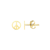 14k Yellow Gold Post Earrings with Peace Signs-rx44800
