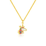 14k Yellow Gold Childrens Necklace with Enameled Unicorn Pendant-rx74400-14