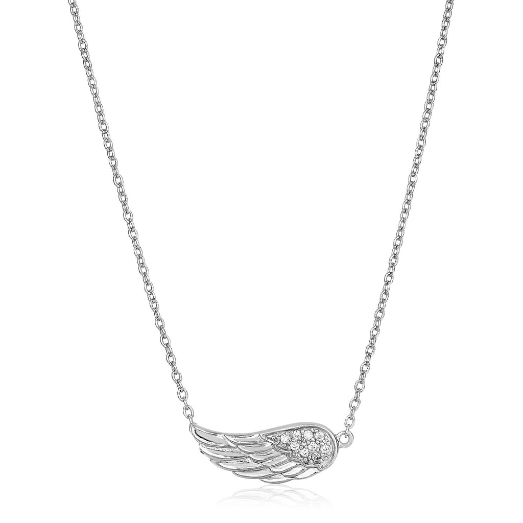 Sterling Silver Textured Angel Wing Necklace-rx77500-18