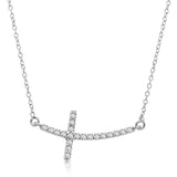 14k White Gold Diamond Embellished Cross Motif Necklace (.21cttw)-rx93873-18