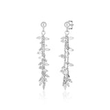Sterling Silver Chain and Leaf Motif Dangle Earrings-rx94164