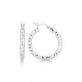 Sterling Silver Faceted Style Hoop Earrings with Rhodium Finishing-rx27510