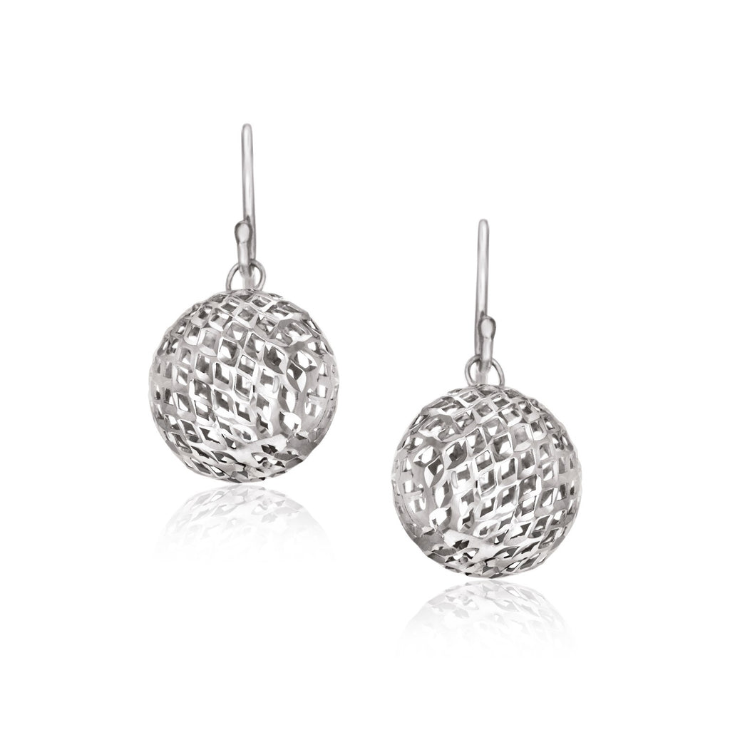 Sterling Silver Round Drop Earrings with Mesh Design-rx36790