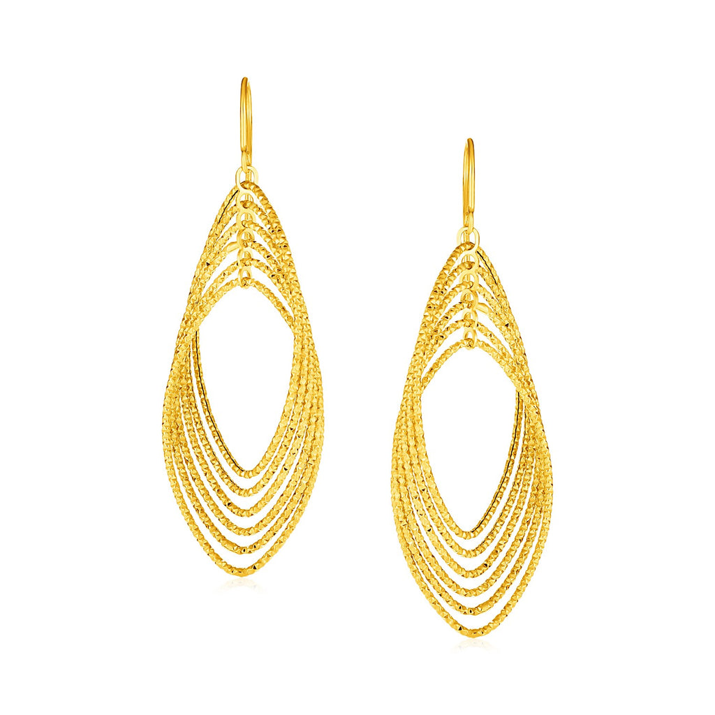 14k Yellow Gold Post Earrings with Textured Marquise Shapes-rx47668