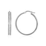 14k White Tone Gold Hoop Style Earrings with Center Glitter Look Design-rx56668