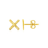 14k Yellow Gold Textured X Post Earrings-rx78494