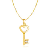 14k Yellow Gold Necklace with Gold and Diamond Heart Key Pendant-rx83916-18