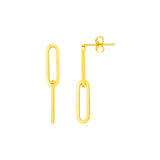 14K Yellow Gold Two Link Paperclip Chain Earrings-rx19867