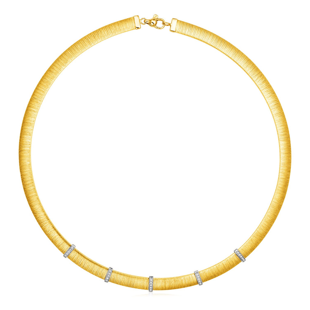 14k Two Tone Gold 17 3/4 inch Silk Textured Necklace with Diamonds-rx43670-17.75