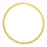 14k Two Tone Gold 17 3/4 inch Silk Textured Necklace with Diamonds-rx43670-17.75