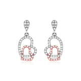 Sterling Silver Two Toned Earrings with Open Hearts and Cubic Zirconias-rx39417
