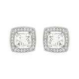 Cushion Earrings with Cubic Zirconia in Sterling Silver-rx6796