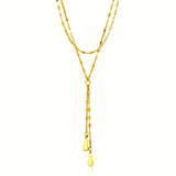 14k Yellow Gold Double Strand Chain with Puffed Heart Lariat Necklace-rx24262-17