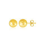 14k Yellow Gold Ball Earrings with Faceted Texture-rx60556