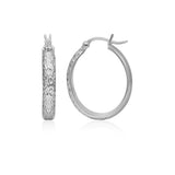 10k White Gold Hammered Oval Hoop Earrings-rx6098