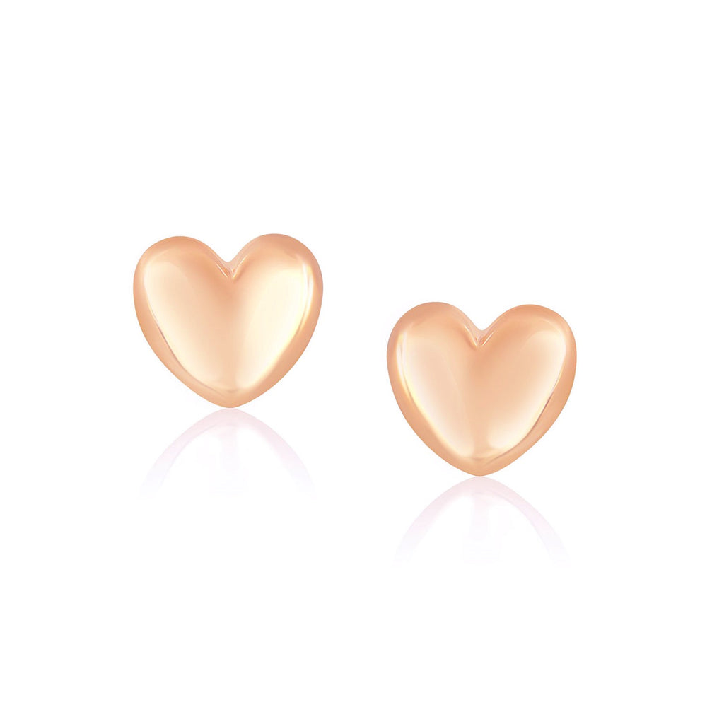14k Rose Gold Puffed Heart Shape Shiny Earrings-rx52489