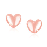 14k Rose Gold Puffed Heart Shape Shiny Earrings-rx69030