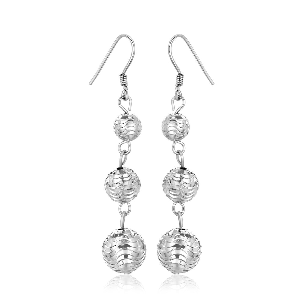 Sterling Silver Layered Textured Ball Dangling Earrings-rx36724