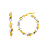 Two-Tone Twisted Wire Round Hoop Earrings in 10k Yellow and White Gold-rx54947